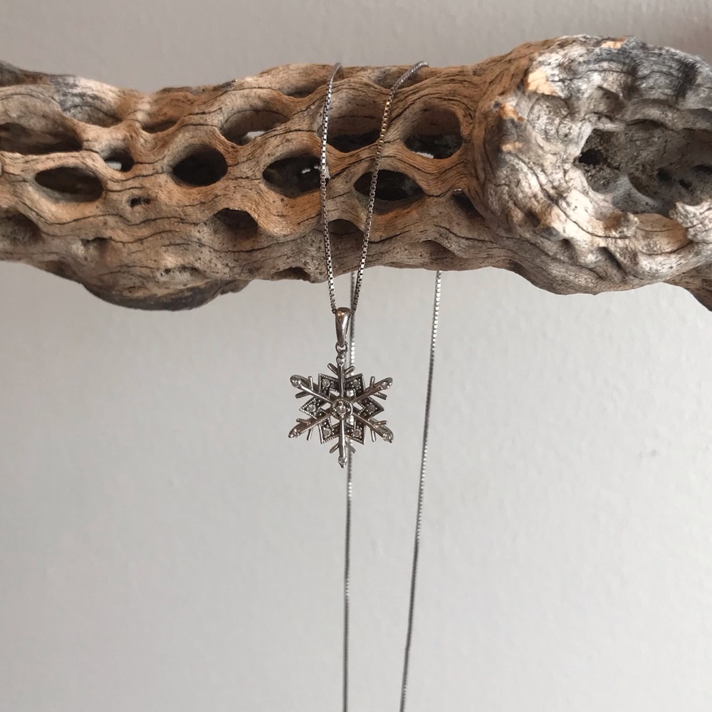 Diamond and Sterling Silver Snowflake Necklace